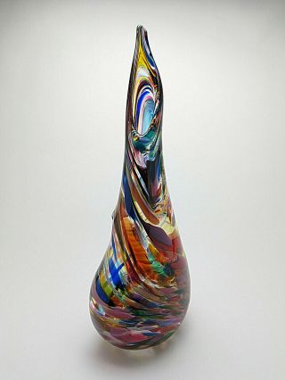 Signed David Goldhagen Blown Multi Colored 21 " Tall Art Glass Sculpture Xlnt