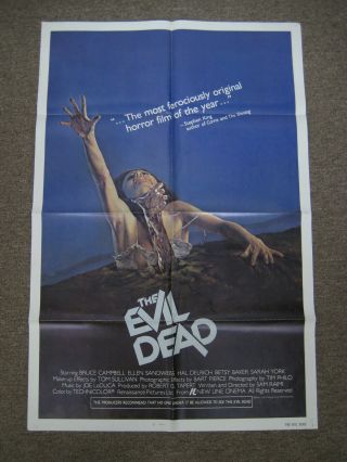 The Evil Dead 1981 Folded One Sheet Movie Poster Bruce Campbell
