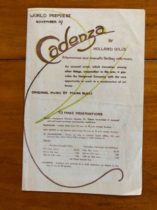 Hedgerow Theatre 1947 Moylan Pa Program Oct & November Cadenza Dills Premiere