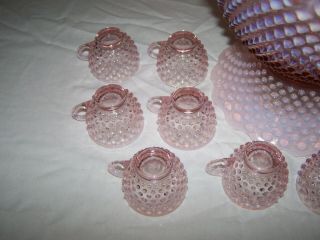 Fenton Rose Magnolia Pink Opalescent Hobnail Punch Bowl Set with 12 Cups & Ladle 8
