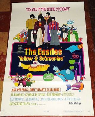 Yellow Submarine Orig `68 Advance Beatles 1sht 12 Songs Version W/green Apple