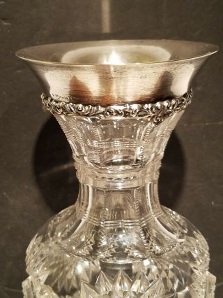 Antique Victorian Brilliant Cut Glass Vase & Sterling silver Floral Rim.  NR 5