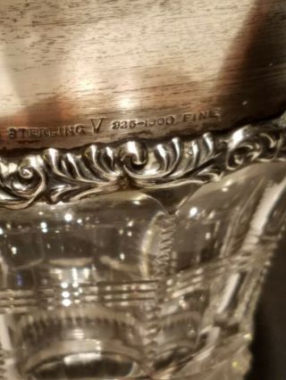 Antique Victorian Brilliant Cut Glass Vase & Sterling silver Floral Rim.  NR 7