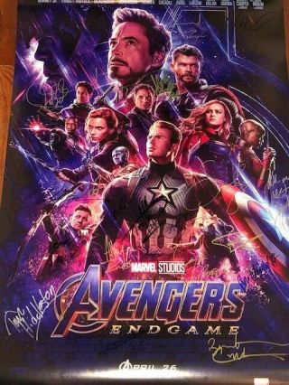 Avengers Endgame Movie Poster Cast Signed Premiere Chris Evans Ironman Marvel