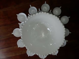 Rare Imperial Milk Glass Punch Bowl Set with 24 cups Mid Century 10