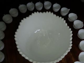 Rare Imperial Milk Glass Punch Bowl Set with 24 cups Mid Century 12