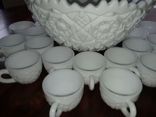 Rare Imperial Milk Glass Punch Bowl Set With 24 Cups Mid Century