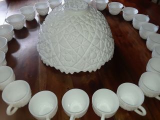 Rare Imperial Milk Glass Punch Bowl Set with 24 cups Mid Century 2
