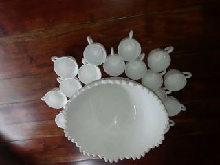 Rare Imperial Milk Glass Punch Bowl Set with 24 cups Mid Century 6