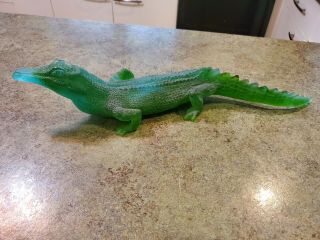 Vintage Signed Daum French Art Glass Verre Green Gator Alligator Large 20 " Rare