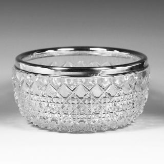 Xl ￼antique French Baccarat Hand Cut Crystal Bowl With Sterling Silver Rim Band