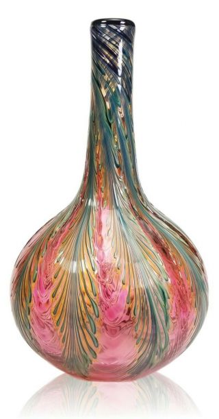 Early 1986 Charles Lotton 9 3/4 " Wisteria Art Glass Vase