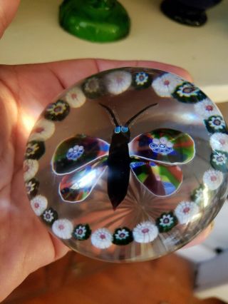 Antique Baccarat Garlanded Butterfly Glass Paperweight