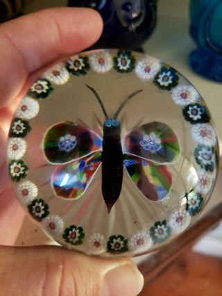 Antique Baccarat garlanded butterfly glass paperweight 3