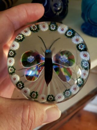 Antique Baccarat garlanded butterfly glass paperweight 8