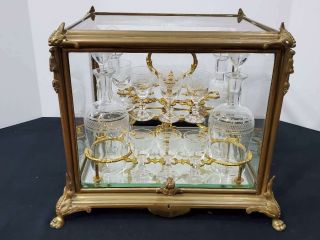 19th C.  Antique Louis Xv Style French Gilt Bronze And Cut Crystal Tantalus
