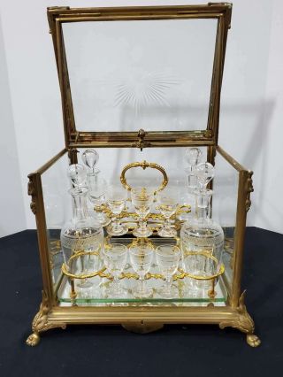 19TH C.  ANTIQUE LOUIS XV STYLE FRENCH GILT BRONZE AND CUT CRYSTAL TANTALUS 2