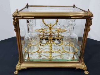 19TH C.  ANTIQUE LOUIS XV STYLE FRENCH GILT BRONZE AND CUT CRYSTAL TANTALUS 5