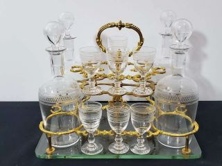 19TH C.  ANTIQUE LOUIS XV STYLE FRENCH GILT BRONZE AND CUT CRYSTAL TANTALUS 6