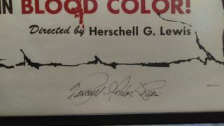 Signed BLOOD FEAST 1963 one sheet / Herschell Gordon Lewis 2