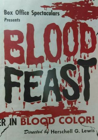 Signed BLOOD FEAST 1963 one sheet / Herschell Gordon Lewis 8