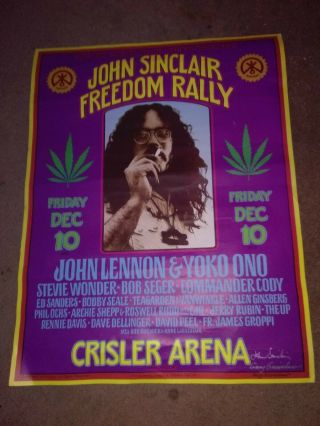 1971 John Sinclair Freedom Rally Poster Signed By Sinclair And Grimshaw