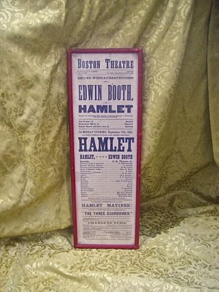 Rare 1866 Handbill For Boston Theatre Play W/ Edwin Booth - Lincoln Assassin Kin