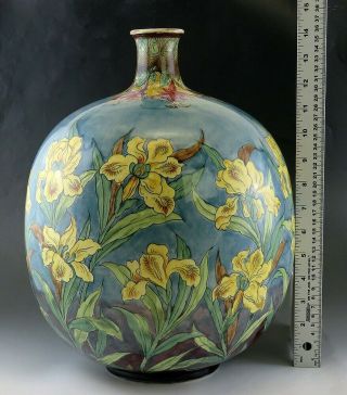 Antique Late 1800 ' s Large Art Nouveau Royal Bonn Germany Irises Porcelain Vase 5