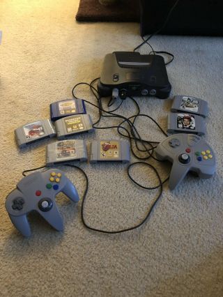 Nintendo 64 Console Two Controllers And 7 Games