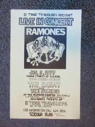 Rare Ramones Seattle 1/5/79 Show Norway Center 17x11 Poster Nm -