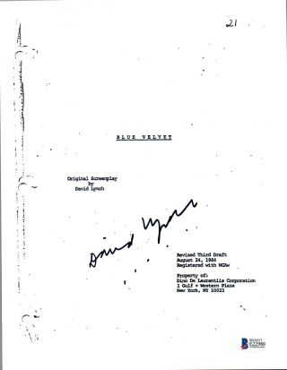 Director David Lynch Signed Autographed Blue Velvet Movie Script Beckett Bas