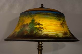 Extraordinary Pairpoint Reverse Painted Exeter Shade Lamp,  Signed H.  Fisher.