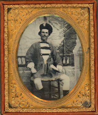 Patented Rare Early Cased Tintype Actor In Pirate Costume Theater Production