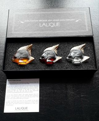 Lalique Fish,  24k Gold Stamped Limited Edition Set Of 3,  No170 Of 200.  Bnib