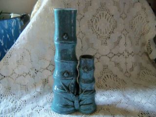 Bamboo Vase Vtg Antique Brush Pot? Asian Chinese Or Japanese ? Blue