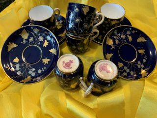 Traditional Japanese,  Minton Hand Painted Gold/blue,  Saucers 5cm,  Cups 2.  5cm