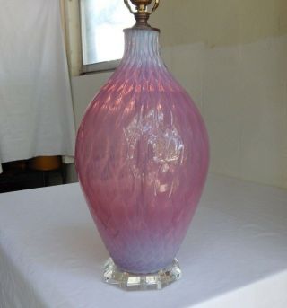 Stunning Mid Century Pink & White Opalescent Murano Art Glass Lamp Lucite Base