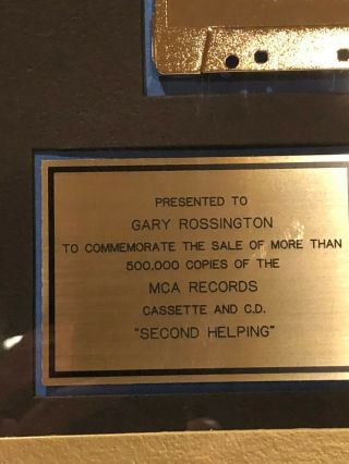 LYNYRD SKYNYRD GARY ROSSINGTON ' S OFFICIAL RIAA GOLD SALES AWARD SECOND HELPING 2