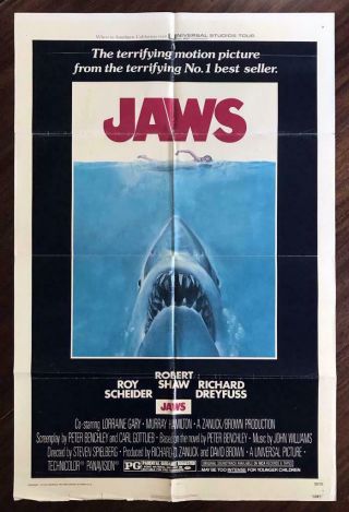 Jaws 1975 One Sheet Horror Movie Poster 27×41 Steven Spielberg