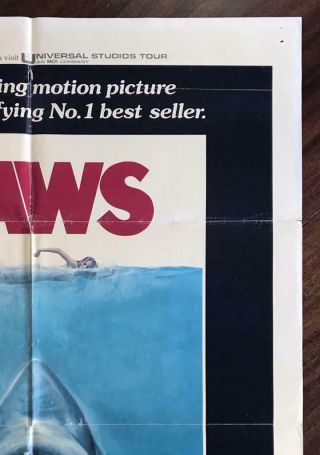 Jaws 1975 One Sheet Horror Movie Poster 27×41 Steven Spielberg 3