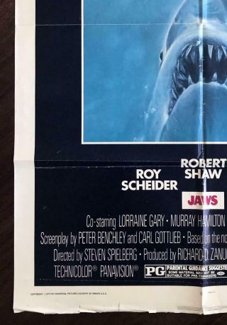 Jaws 1975 One Sheet Horror Movie Poster 27×41 Steven Spielberg 4