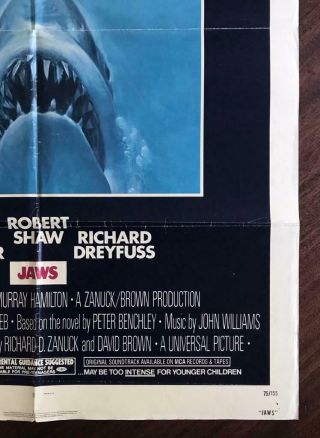 Jaws 1975 One Sheet Horror Movie Poster 27×41 Steven Spielberg 5
