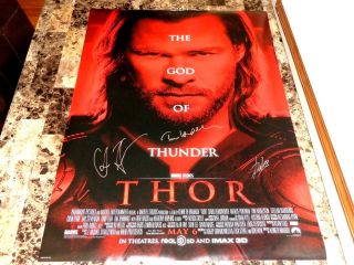 Thor Stan Lee Chris Hemsworth Tom Hiddleston Cast Signed 1 - Sheet Movie Poster,