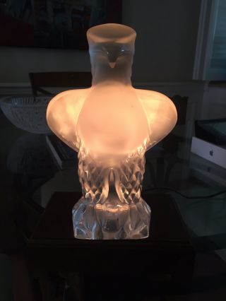 Large Lalique Crystal Frosted Clear Glass Deco Eagle Figurine Lamp Great Design