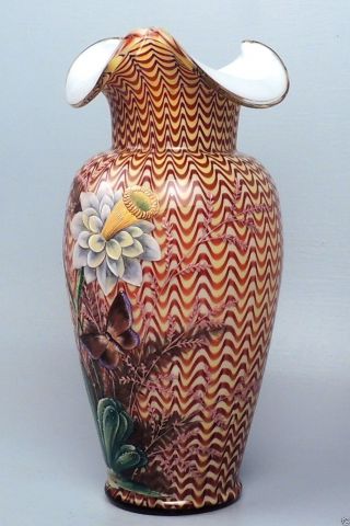 Large & Fine Stevens & Williams Enamel Decorated Northwood Pull Up Glass Vase GL 4