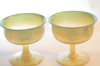 TWO L C T Louis Comfort Tiffany Pastel FAVRILE Glass Champagne Goblets 2