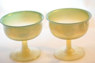 TWO L C T Louis Comfort Tiffany Pastel FAVRILE Glass Champagne Goblets 3