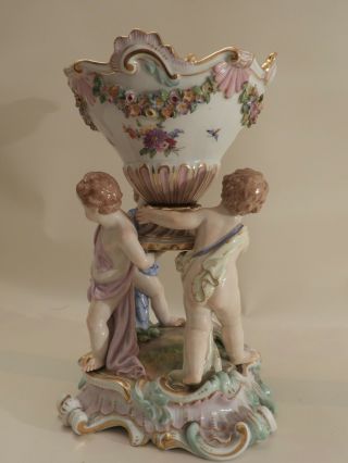 Rare 1st Quality Meissen Figurine 3 Putti Children holding Urn 5