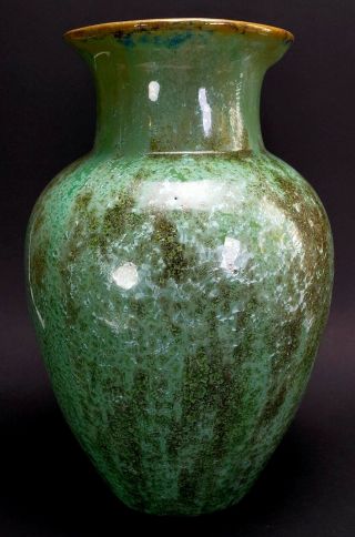 Antique Fulper American Arts & Crafts Pottery Vase W/ Green Crystalline Glaze