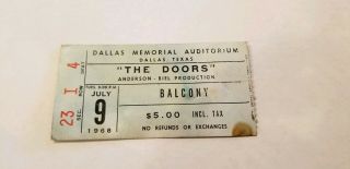 The Doors 1968 Concert Ticket Stub Dallas Texas Memorial Auditorium Vg